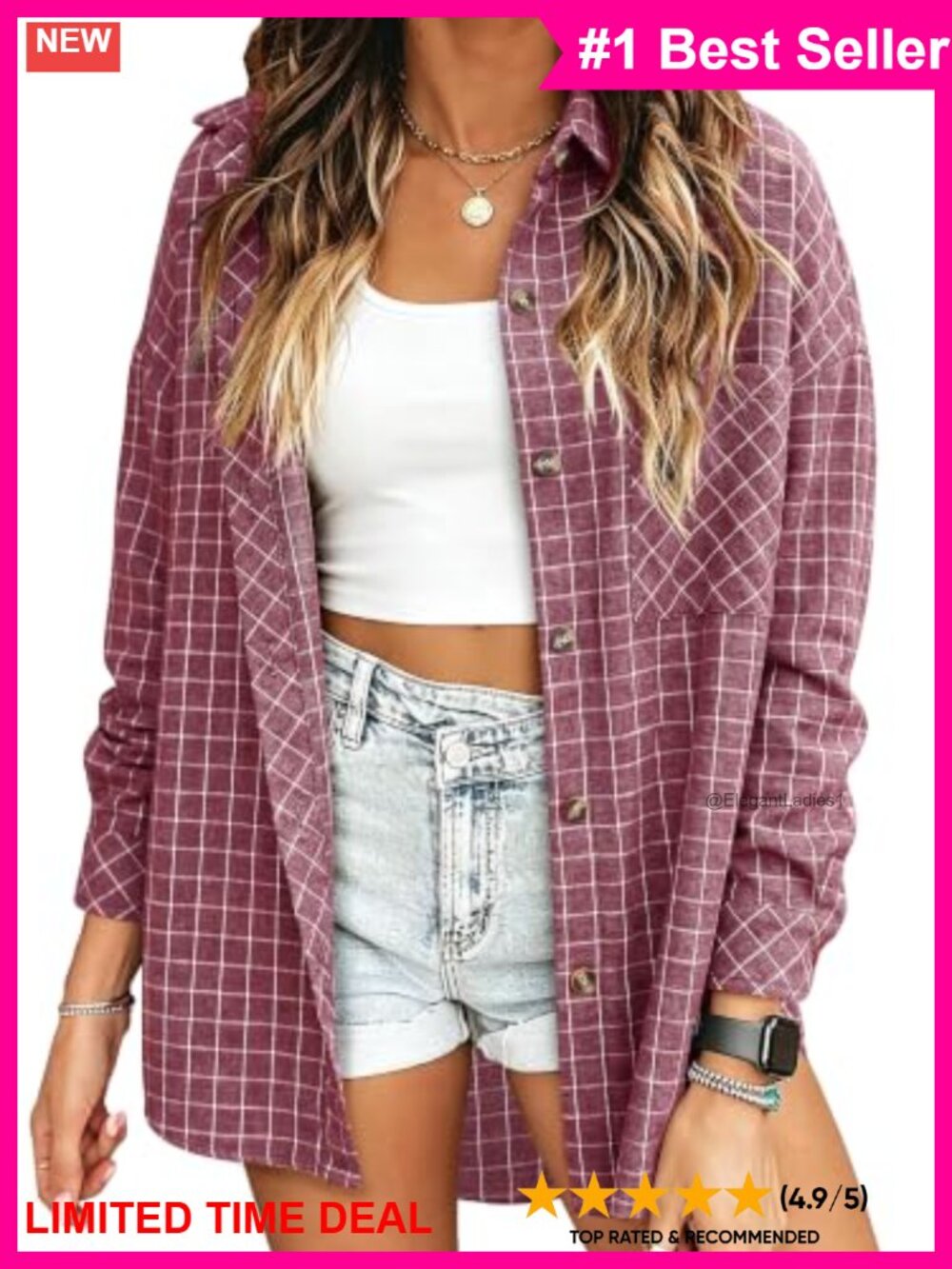 Womens Plaid Flannel Shirt Long Sleeve Button Down